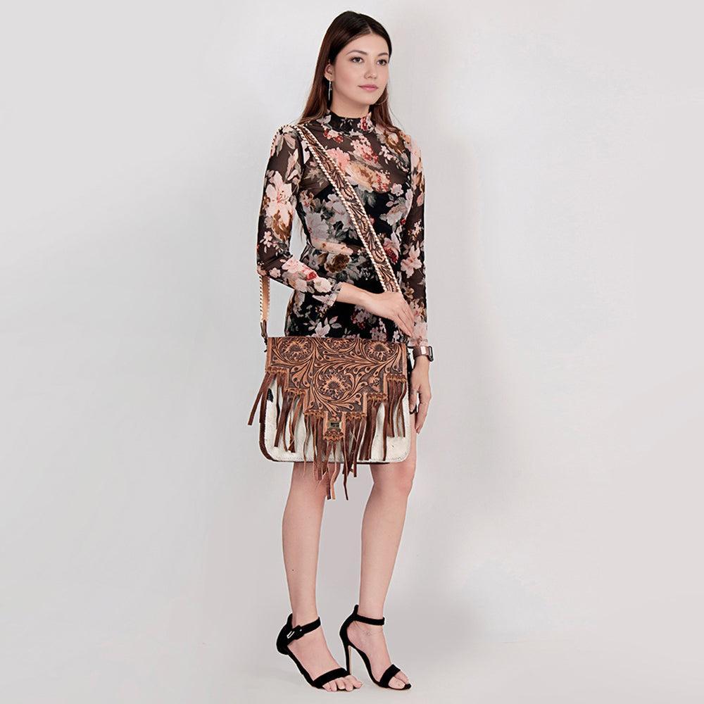 American Darling ADBGI153 Large Crossbody Hand Tooled Hair-On Genuine Leather Women Bag Western Handbag Purse
