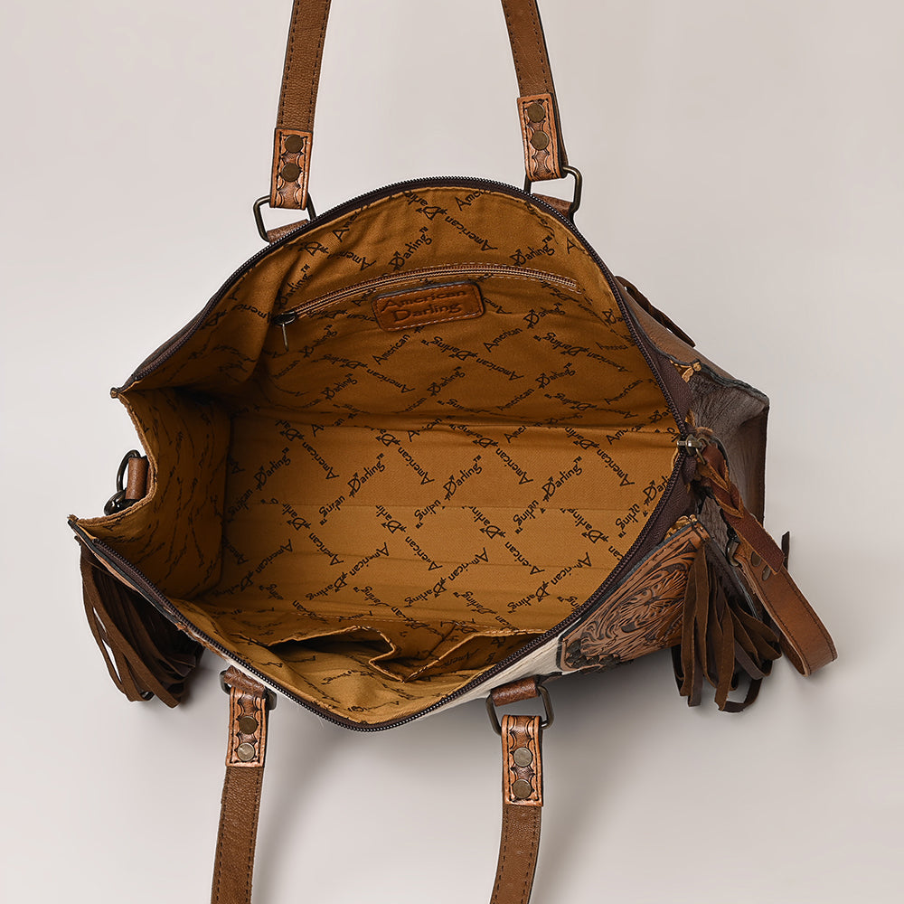 American Darling ADBG930 Tote Hand Tooled Hair-On Genuine Leather Women Bag Western Handbag Purse