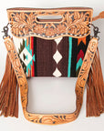 American Darling Clutch Hand Tooled Saddle Blanket Fabric Genuine Leather Western Women Bag Handbag Purse | Purses for Cute