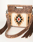 American Darling Clutch Hand Tooled Saddle Blanket Fabric Genuine Leather Western Women Bag Handbag Purse | Purses for Cute