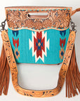 American Darling Clutch Hand Tooled Saddle Blanket Fabric Genuine Leather Western Women Bag Handbag Purse | Purses for Cute