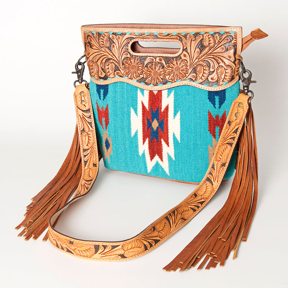 American Darling Clutch Hand Tooled Saddle Blanket Fabric Genuine Leather Western Women Bag Handbag Purse | Purses for Cute