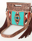 American Darling Clutch Hand Tooled Saddle Blanket Fabric Genuine Leather Western Women Bag Handbag Purse | Purses for Cute
