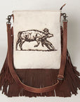 American Darling Messenger Hand Tooled Hair On Genuine Leather Western Women Bag Handbag Purse | Cute