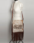 American Darling Messenger Hand Tooled Hair On Genuine Leather Western Women Bag Handbag Purse | Cute