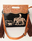 American Darling Clutch Hand Tooled Saddle Blanket Fabric Genuine Leather Western Women Bag Handbag Purse | Purses for Cute