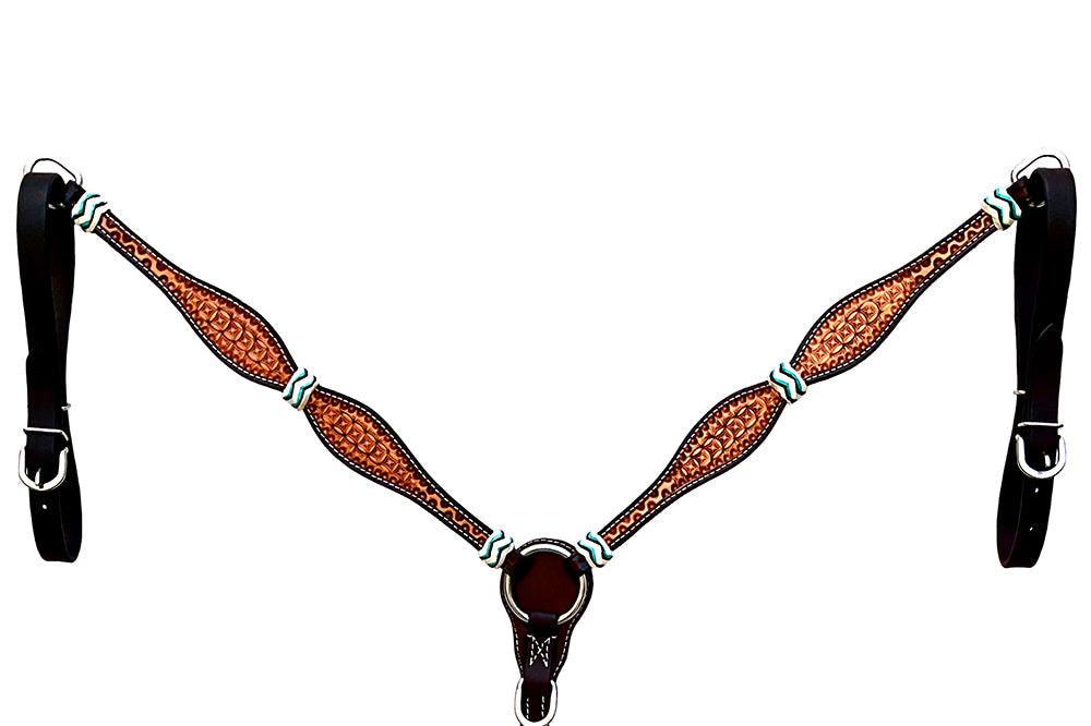 Hilason Western Horse Hand Tooled American Leather Breast Collar Headstall Rawhide Braided Brown