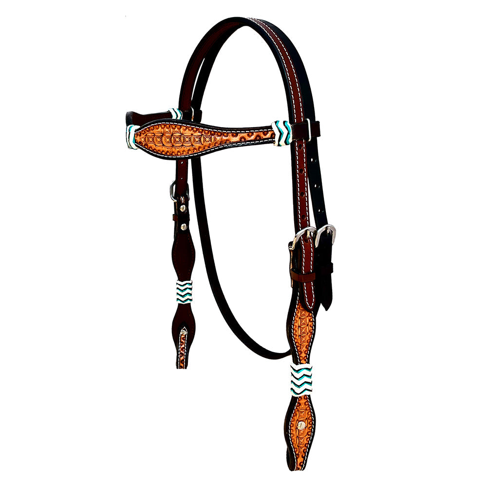 Hilason Western Horse Hand Tooled American Leather Breast Collar Headstall Rawhide Braided Brown