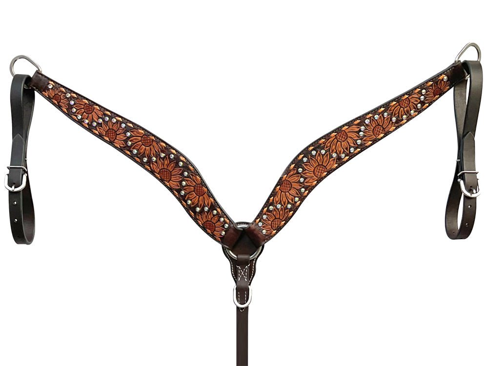 Bar H Equine Genuine Western American Leather Horse Premium Headstall &amp; Breast Collar Set