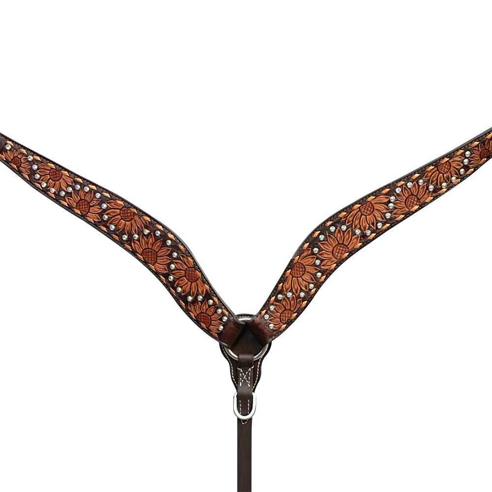 Bar H Equine Genuine Western American Leather Horse Premium Headstall &amp; Breast Collar Set