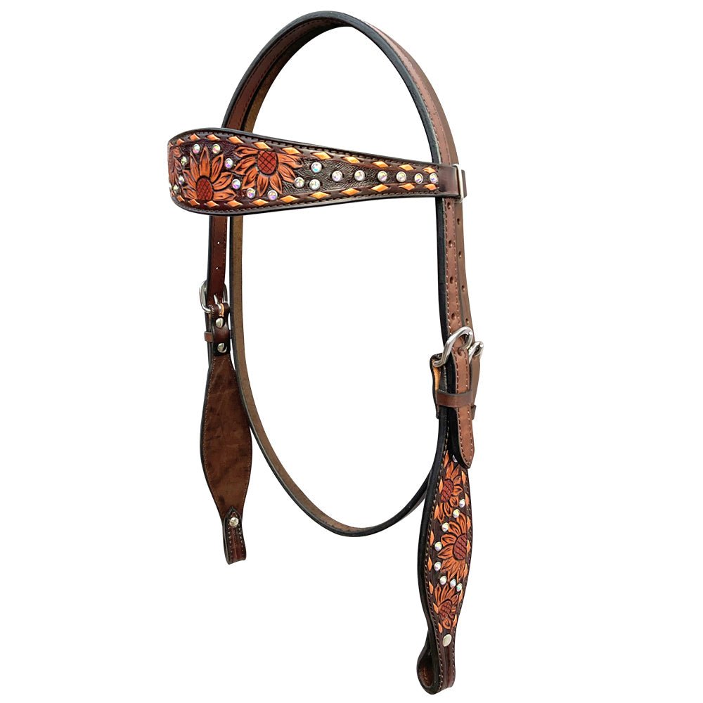 Bar H Equine Genuine Western American Leather Horse Premium Headstall &amp; Breast Collar Set