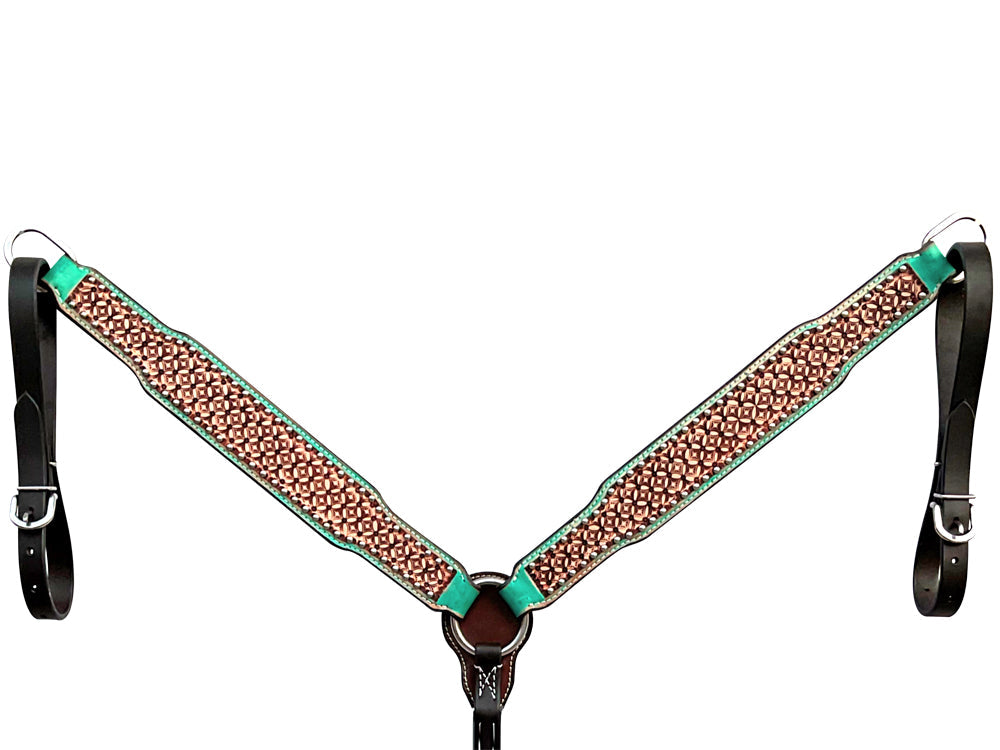 Bar H Equine Horse Genuine Leather Hand Tooled Breast Collar ,Headstall Brown