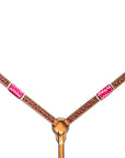 Bar H Equine Horse Genuine Leather Rawhide Stud Breast Collar ,Headstall Tan