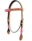 Bar H Equine Horse Genuine Leather Rawhide Stud Breast Collar ,Headstall Tan