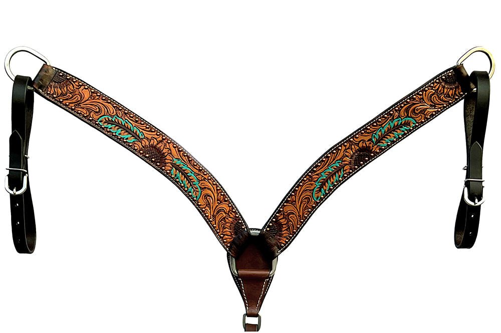 Bar H Equine Genuine Western American Leather Horse Premium Headstall &amp; Breast Collar Set