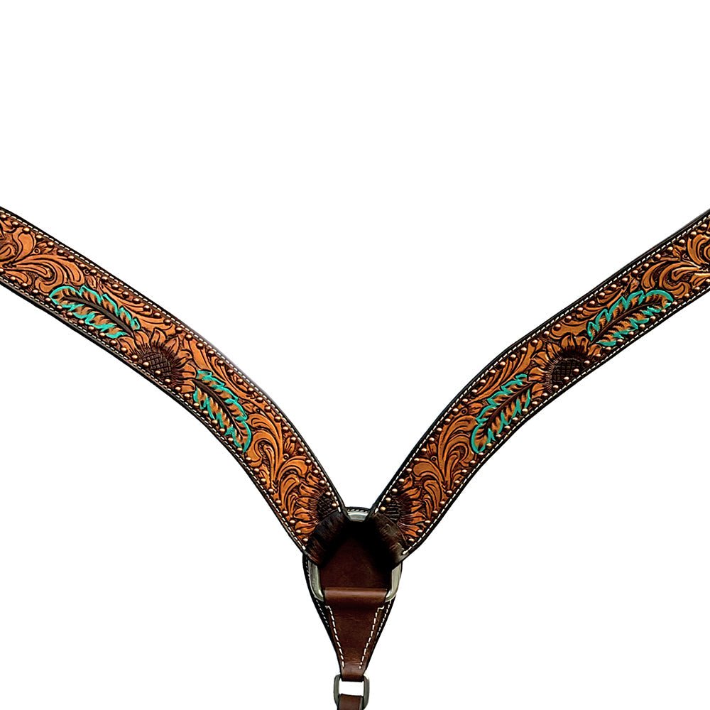 Bar H Equine Genuine Western American Leather Horse Premium Headstall &amp; Breast Collar Set