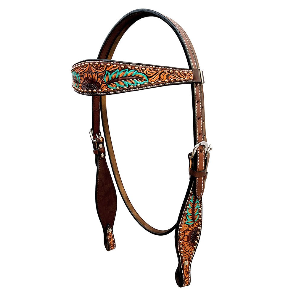Bar H Equine Genuine Western American Leather Horse Premium Headstall &amp; Breast Collar Set