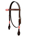 Bar H Equine Horse Genuine Leather Rawhide Stud Breast Collar ,Headstall Brown