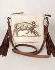 American Darling Western Small Crossbody Bag – Genuine Hair-On Cowhide Leather with Fringes, Adjustable Strap, Handcrafted in Texas