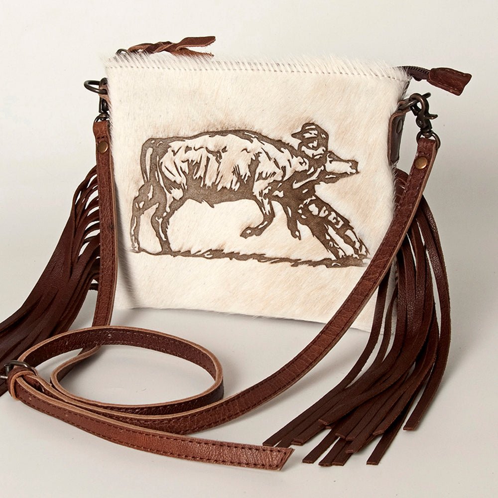 American Darling Western Small Crossbody Bag – Genuine Hair-On Cowhide Leather with Fringes, Adjustable Strap, Handcrafted in Texas