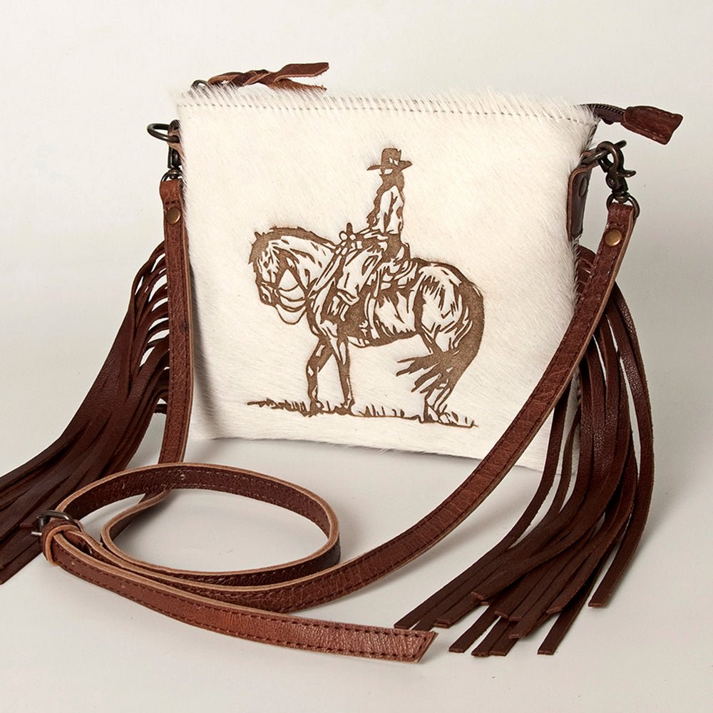 American Darling Western Small Crossbody Bag – Genuine Hair-On Cowhide Leather with Fringes, Adjustable Strap, Handcrafted in Texas