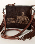 American Darling Western Small Crossbody Bag – Genuine Hair-On Cowhide Leather with Fringes, Adjustable Strap, Handcrafted in Texas