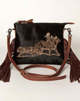 American Darling Western Small Crossbody Bag – Genuine Hair-On Cowhide Leather with Fringes, Adjustable Strap, Handcrafted in Texas