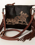 American Darling Western Small Crossbody Bag – Genuine Hair-On Cowhide Leather with Fringes, Adjustable Strap, Handcrafted in Texas
