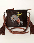 American Darling Western Small Crossbody Bag – Genuine Hair-On Cowhide Leather with Fringes, Adjustable Strap, Handcrafted in Texas