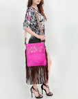 American Darling Messenger Hand Tooled Hair On Genuine Leather Western Women Bag Handbag Purse | Cute