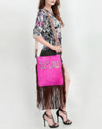 American Darling Messenger Hand Tooled Hair On Genuine Leather Western Women Bag Handbag Purse | Cute