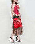 American Darling Messenger Hand Tooled Hair On Genuine Leather Western Women Bag Handbag Purse | Cute