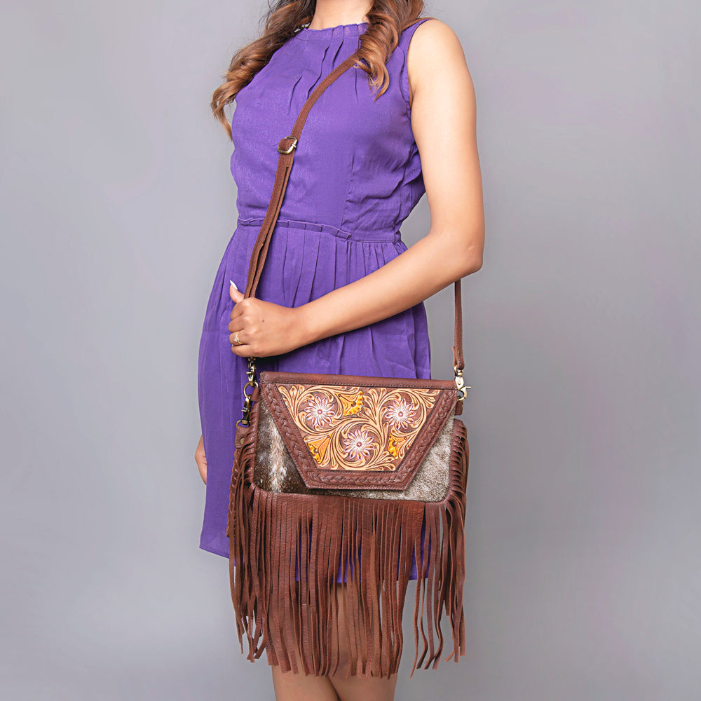 American Darling Clutch Hand Tooled Hair-On Genuine Leather Women Bag Western Handbag Purse