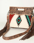 American Darling Clutch Hand Tooled Saddle Blanket Fabric Genuine Leather Western Women Bag Handbag Purse | Purses for Cute