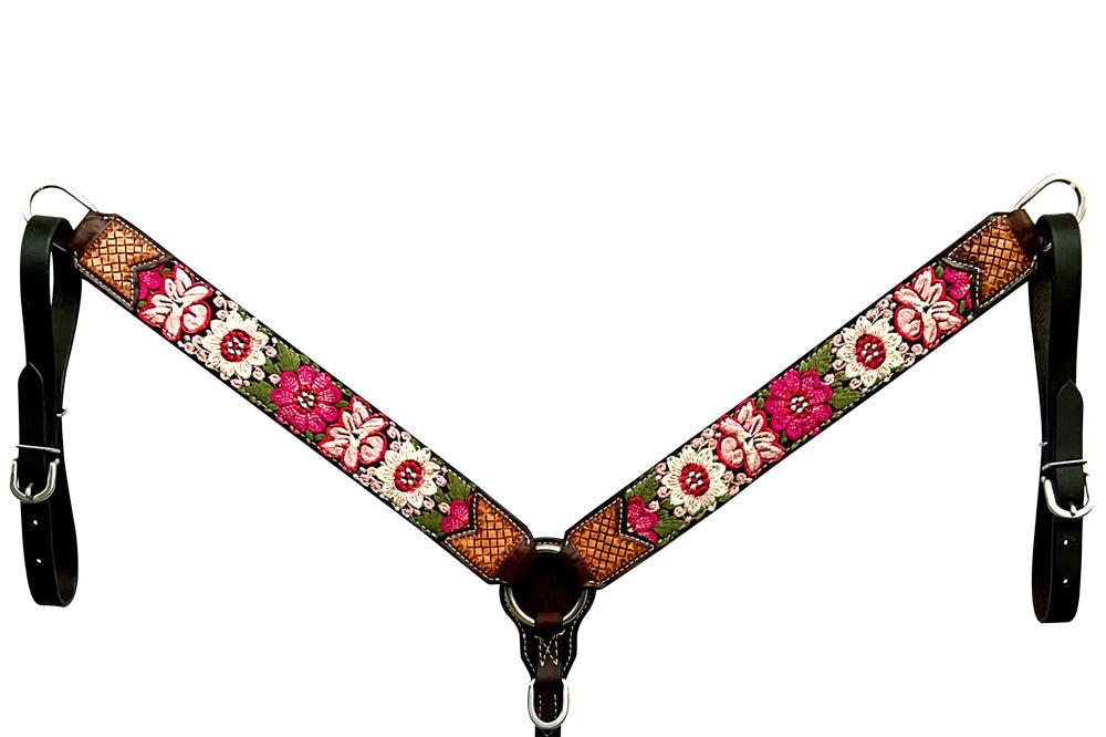 Bar H Equine Western Horse Floral Embroidery Design Genuine American Leather Tack Set