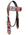 Bar H Equine Western Horse Floral Embroidery Design Genuine American Leather Tack Set