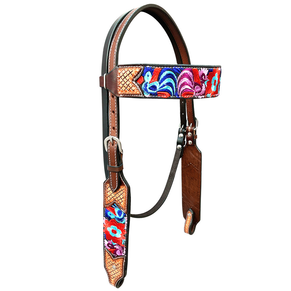 Bar H Equine Western Leather Horse Headstall &amp; Breast Collar Brown