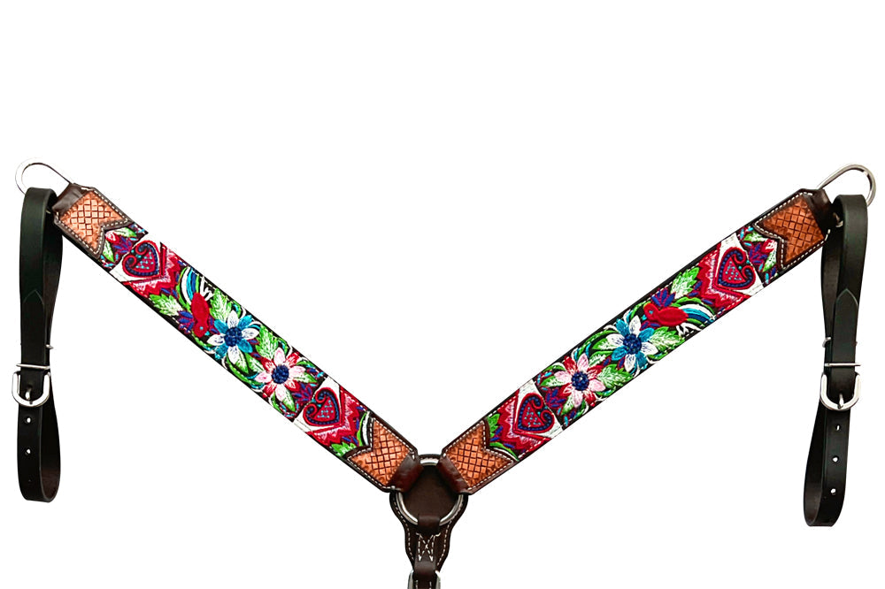 Bar H Equine Western Leather Horse Headstall &amp; Breast Collar Brown