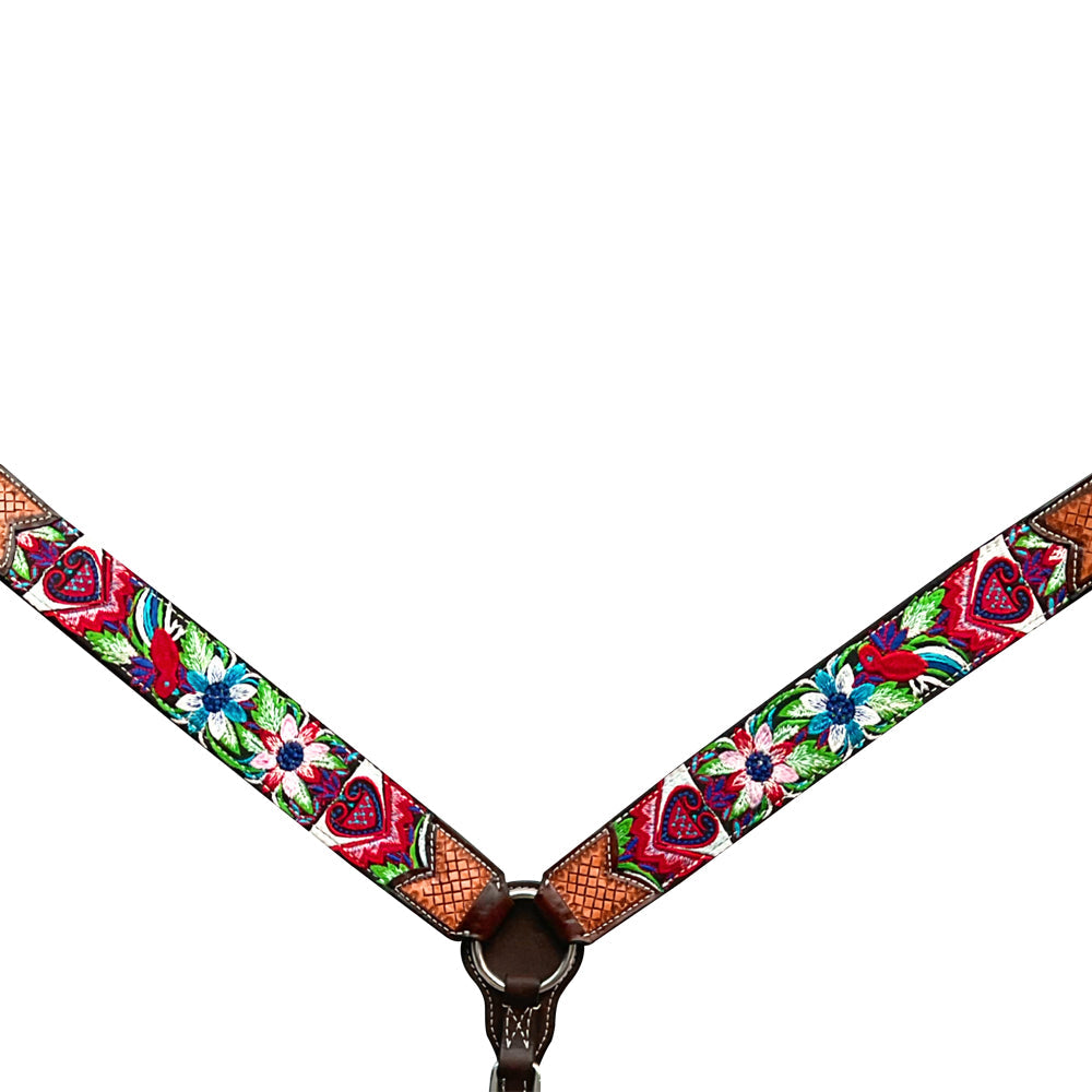 Bar H Equine Western Leather Horse Headstall &amp; Breast Collar Brown