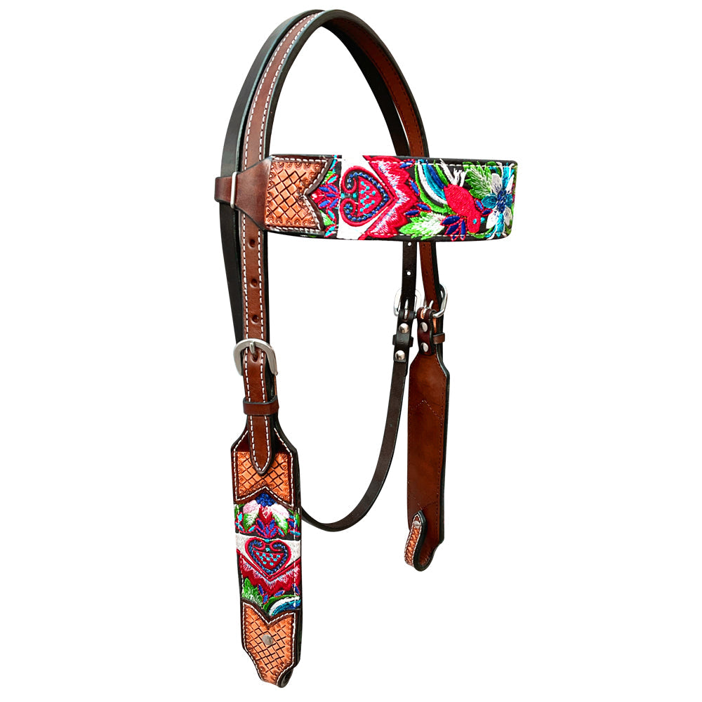 Bar H Equine Western Leather Horse Headstall &amp; Breast Collar Brown