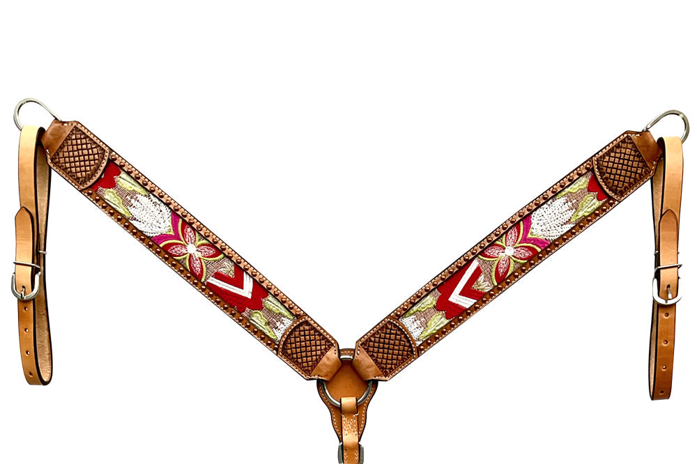 Bar H Equine Western Leather Horse Headstall &amp; Breast Collar Brown