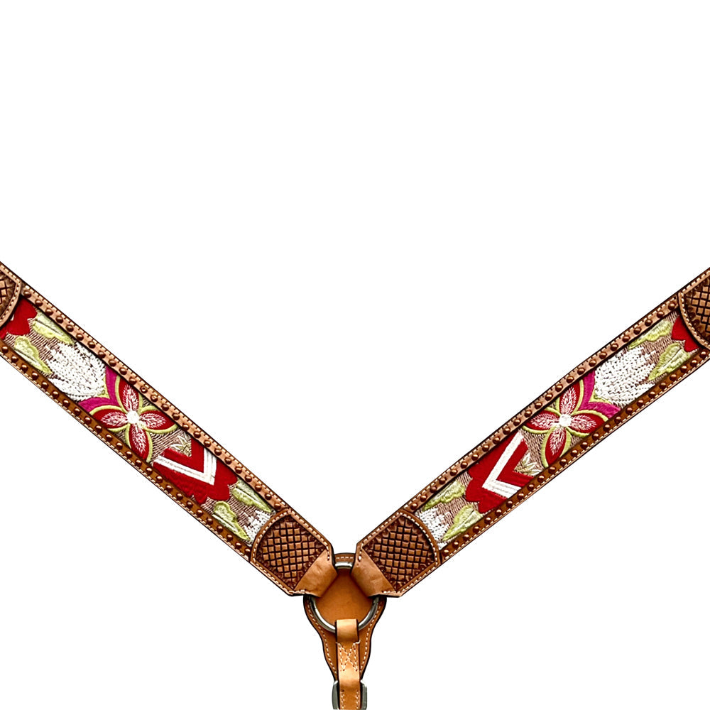 Bar H Equine Western Leather Horse Headstall &amp; Breast Collar Brown