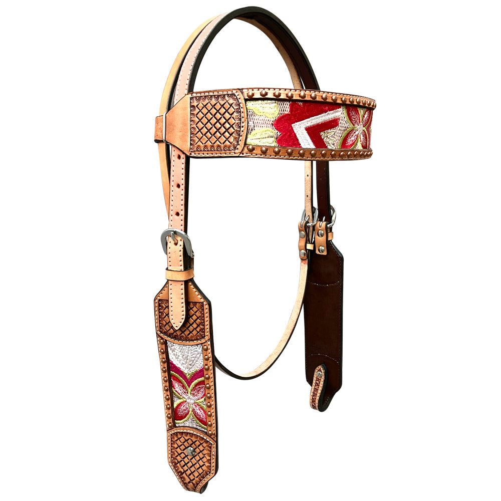 Bar H Equine Western Leather Horse Headstall &amp; Breast Collar Brown