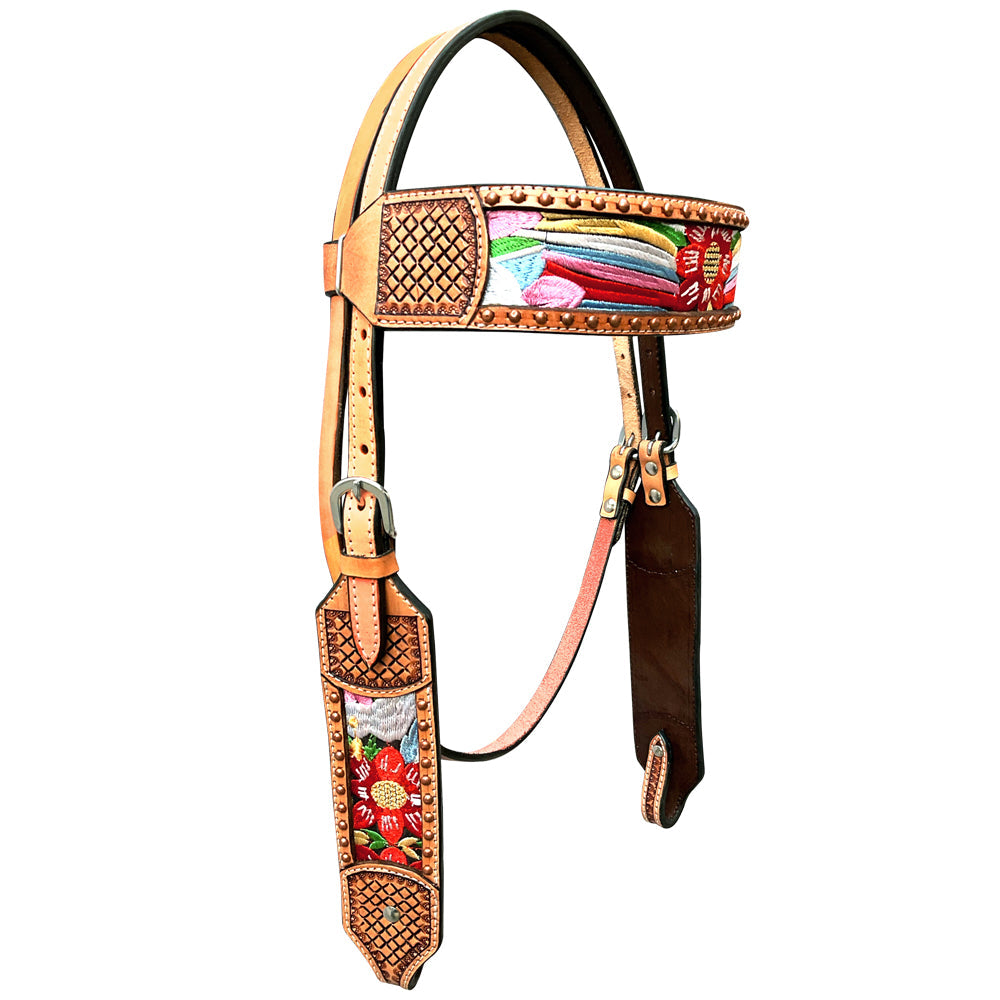 Bar H Equine Western Leather Horse Headstall &amp; Breast Collar Tan