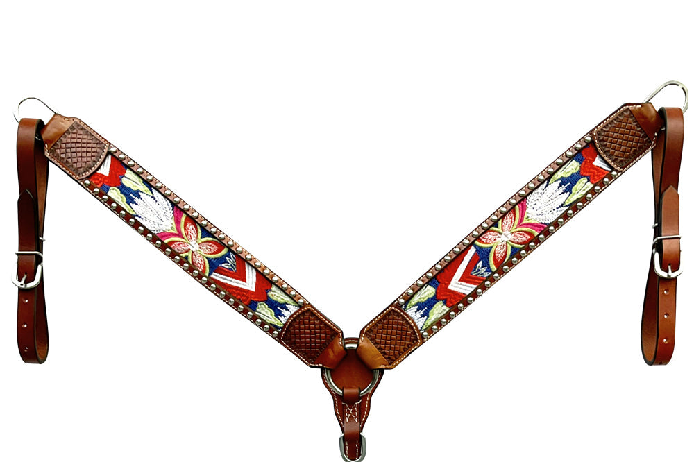 Bar H Equine Western Leather Horse Headstall &amp; Breast Collar Brown