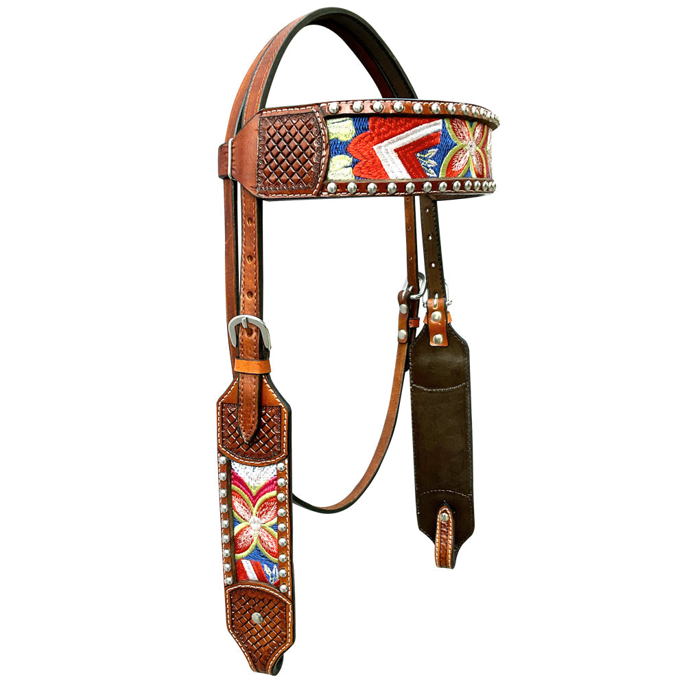 Bar H Equine Western Leather Horse Headstall &amp; Breast Collar Brown