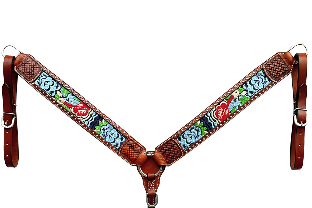 Bar H Equine Western Leather Horse Headstall &amp; Breast Collar Brown