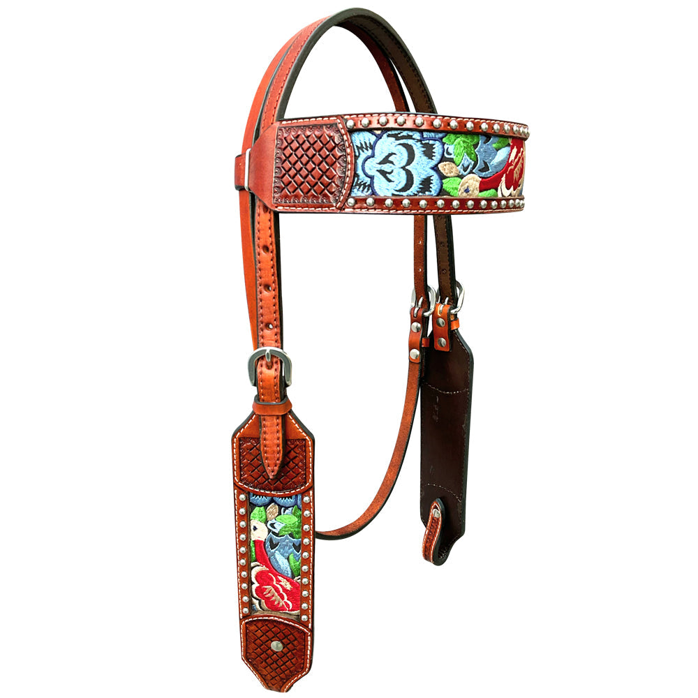 Bar H Equine Western Leather Horse Headstall &amp; Breast Collar Brown