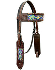 Bar H Equine Horse Genuine Leather embroidery design Breast Collar ,Headstall Brown