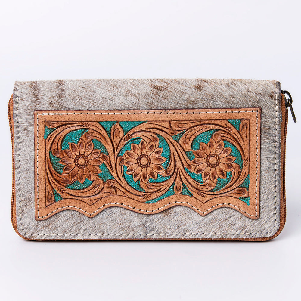 OHLAY WALLET Hand Tooled Hair-on Genuine Leather women bag western handbag purse
